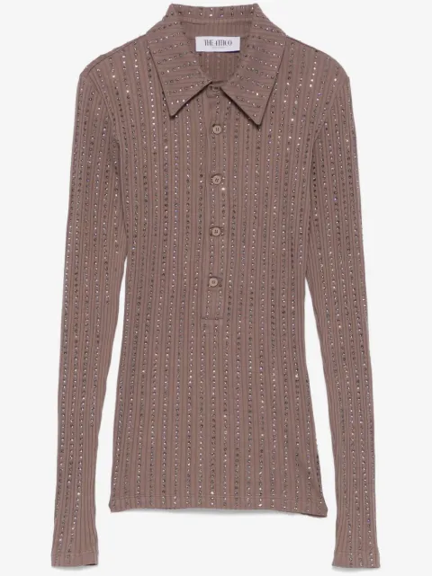 The Attico crystal-embellished polo top
