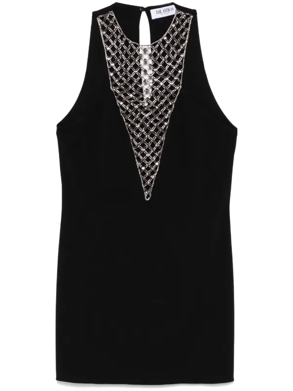 attico beaded dress Attico Josephine Feather And Bead-embellished Crepe Halterneck Mini Dr -  BOPF main image 1