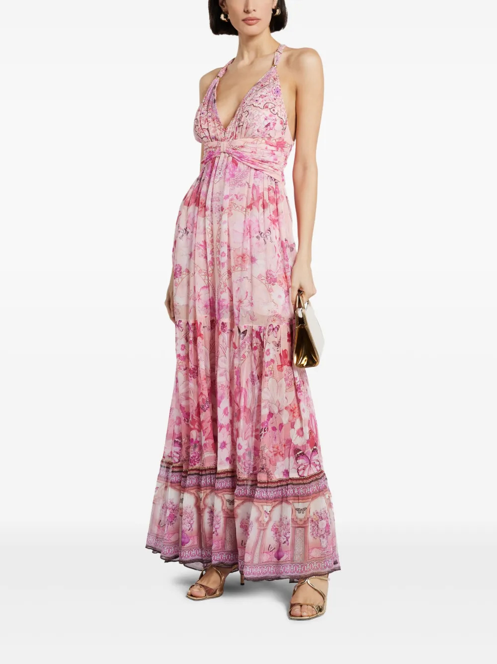 Camilla The Botanical Novella Bead Strap Gathered Panel dress - Roze