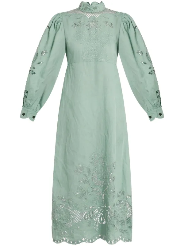 FARM Rio Embroidered Midi Dress | Blue | FARFETCH UZ