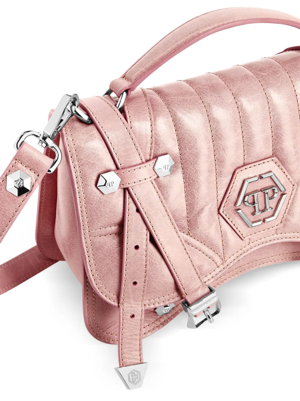 PHILIPP PLEIN MEDIUM HEXAGON LEATHER TOTE BAG