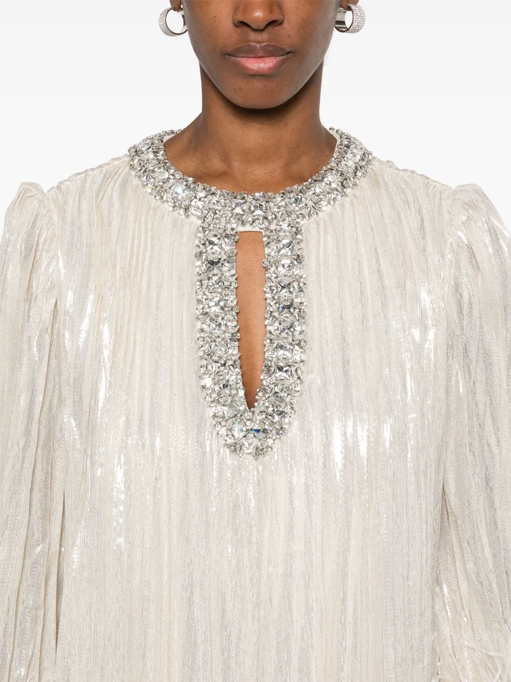 Self-Portrait Maxi-jurk met metallic veren Goud