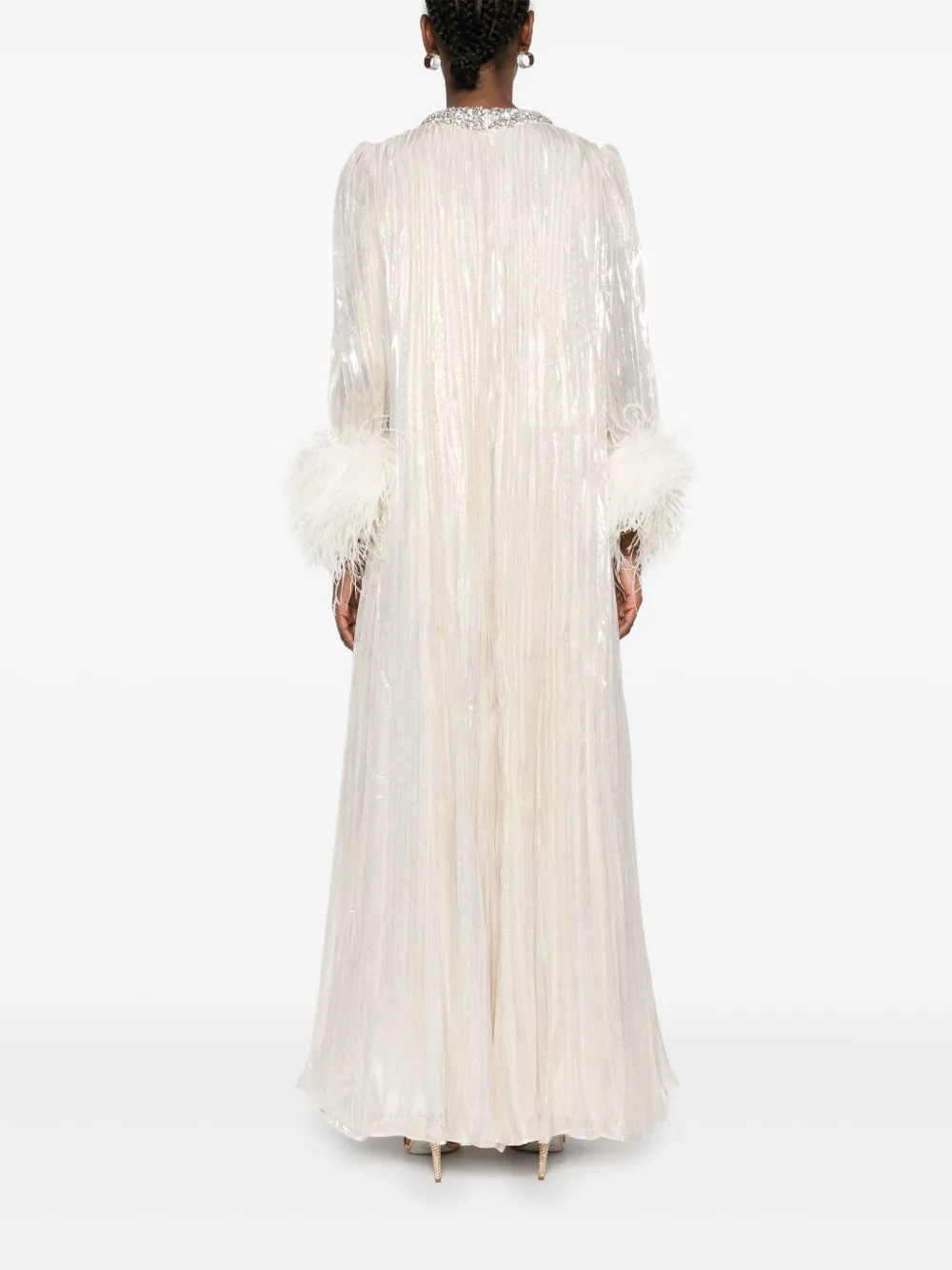 Self-Portrait Maxi-jurk met metallic veren Goud