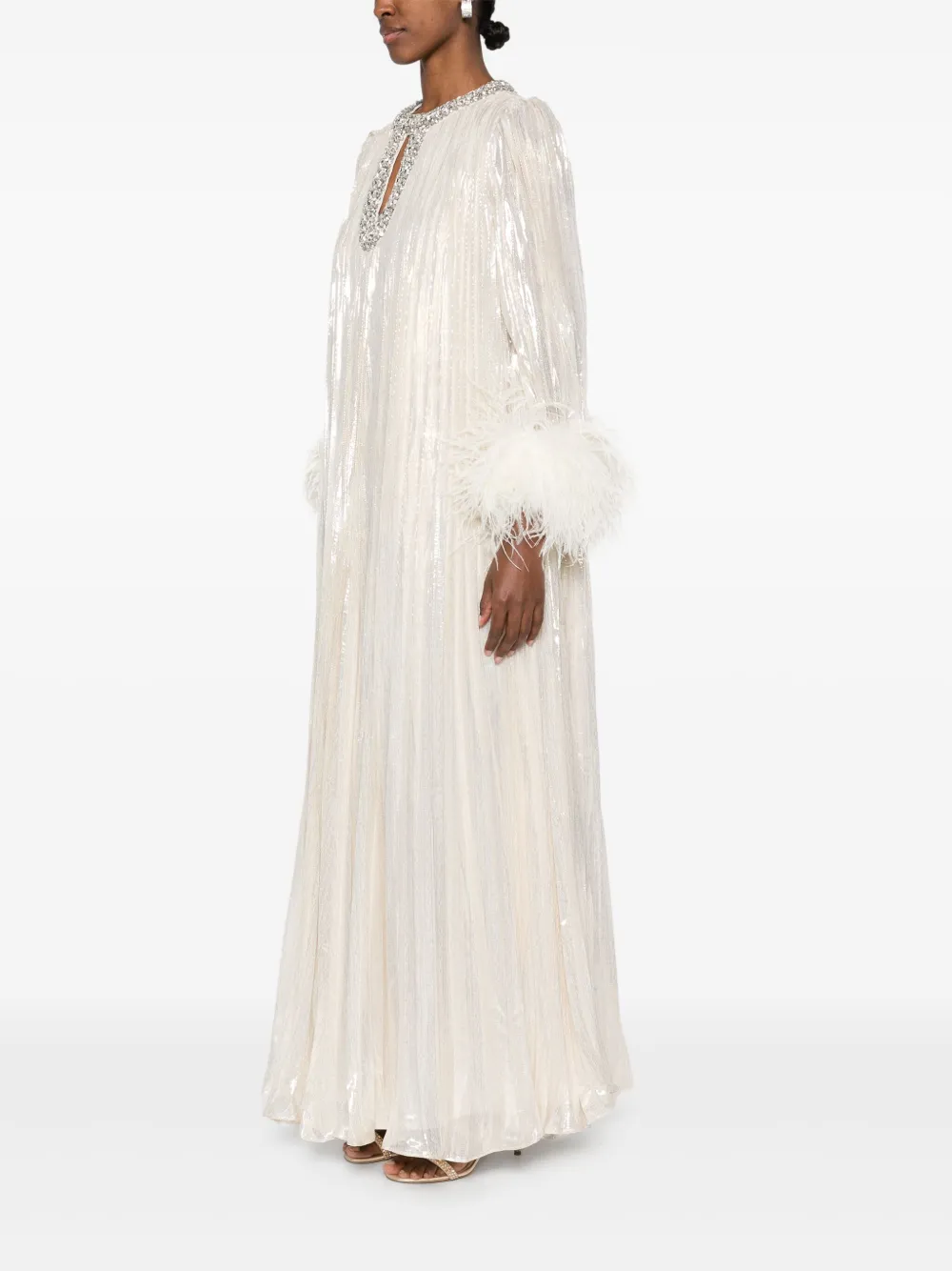 Self-Portrait Maxi-jurk met metallic veren Goud