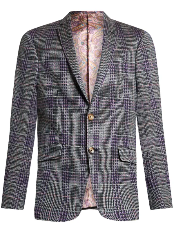 ETRO チェック柄 テーラードジャケット グレー系 ETRO チェック ジャケット | グレー | FARFETCH JP