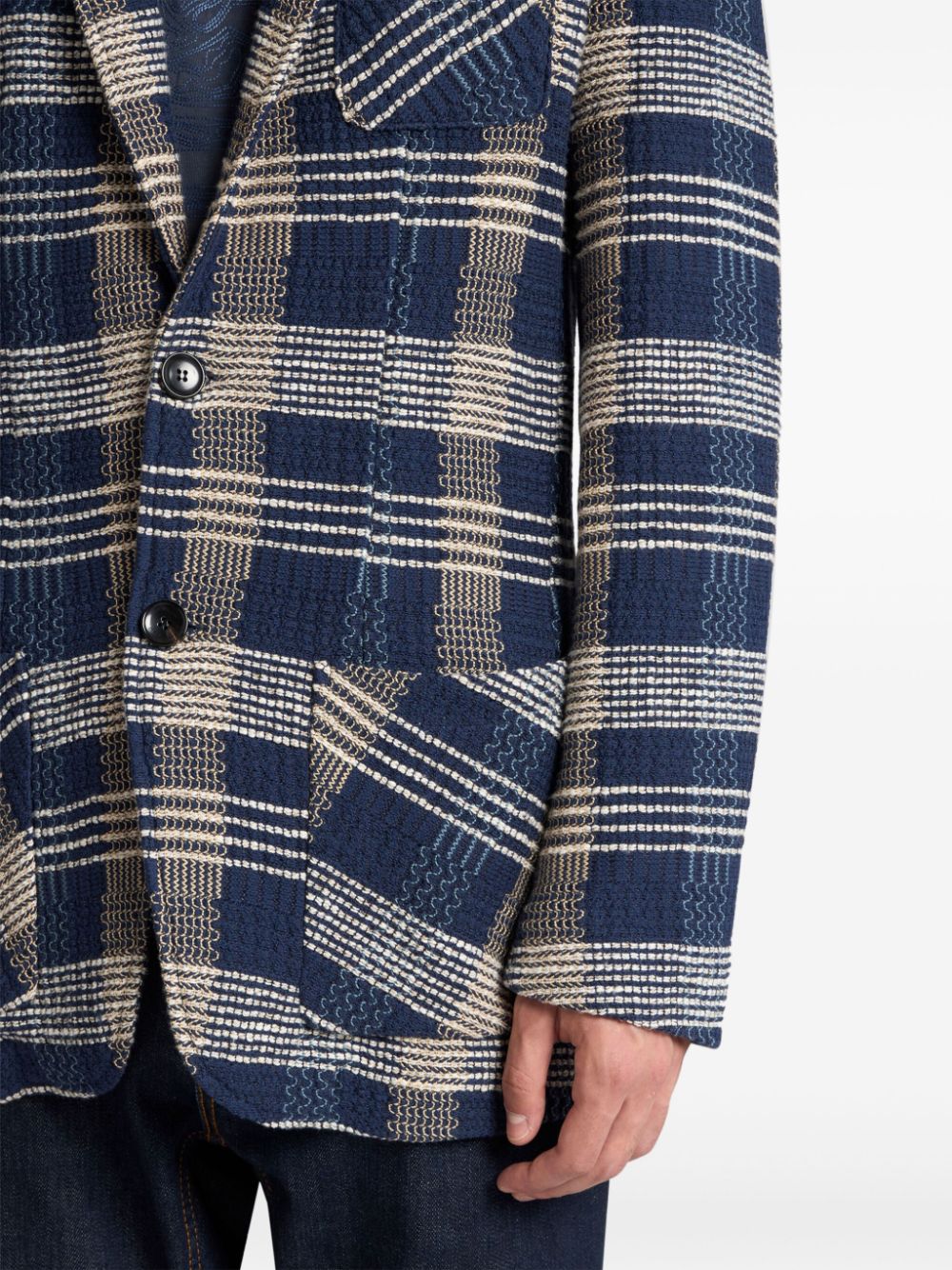 ETRO check-pattern knit blazer Blauw