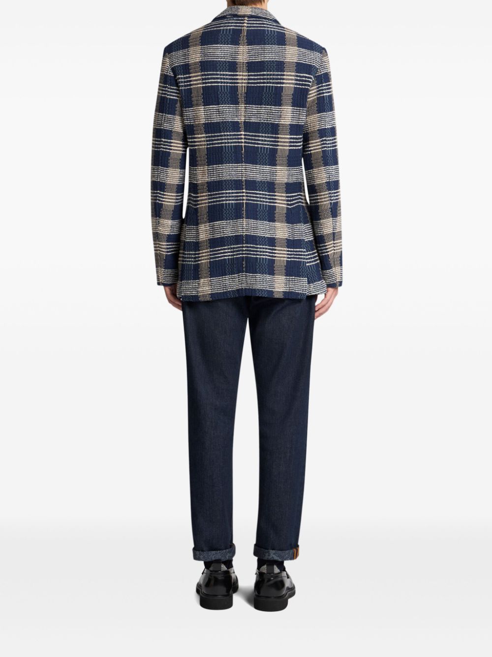 ETRO check-pattern knit blazer Blauw