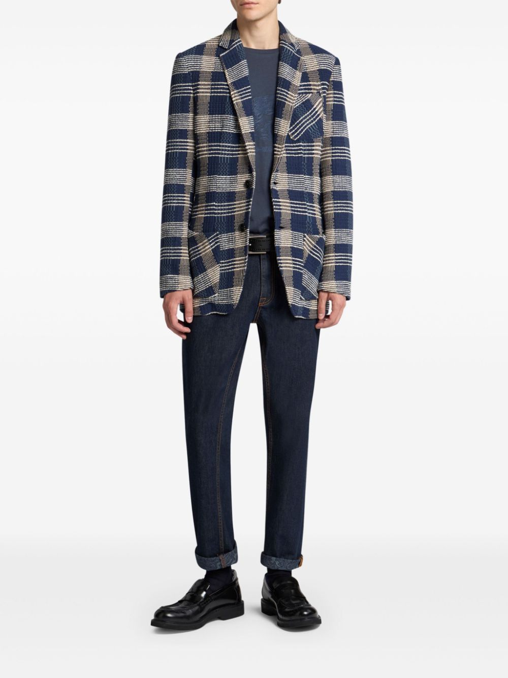 ETRO check-pattern knit blazer - Blauw