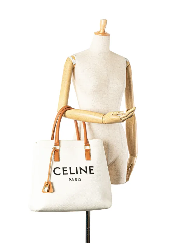 Celine Pre Owned 2019 Small Canvas Logo Print Horizontal Cabas Tote Bag White FARFETCH IE