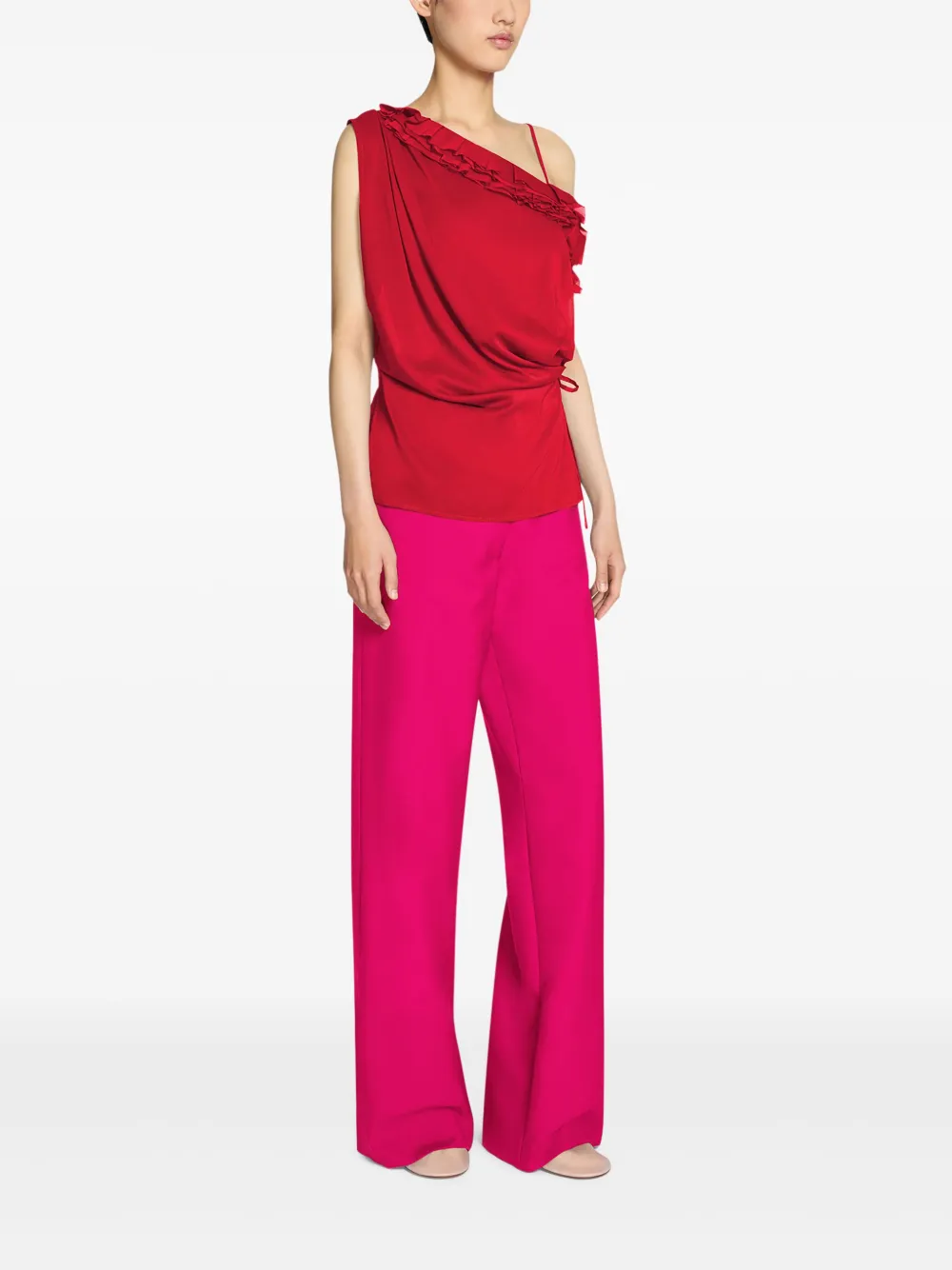 DRIES VAN NOTEN Zijden top met ruches Rood