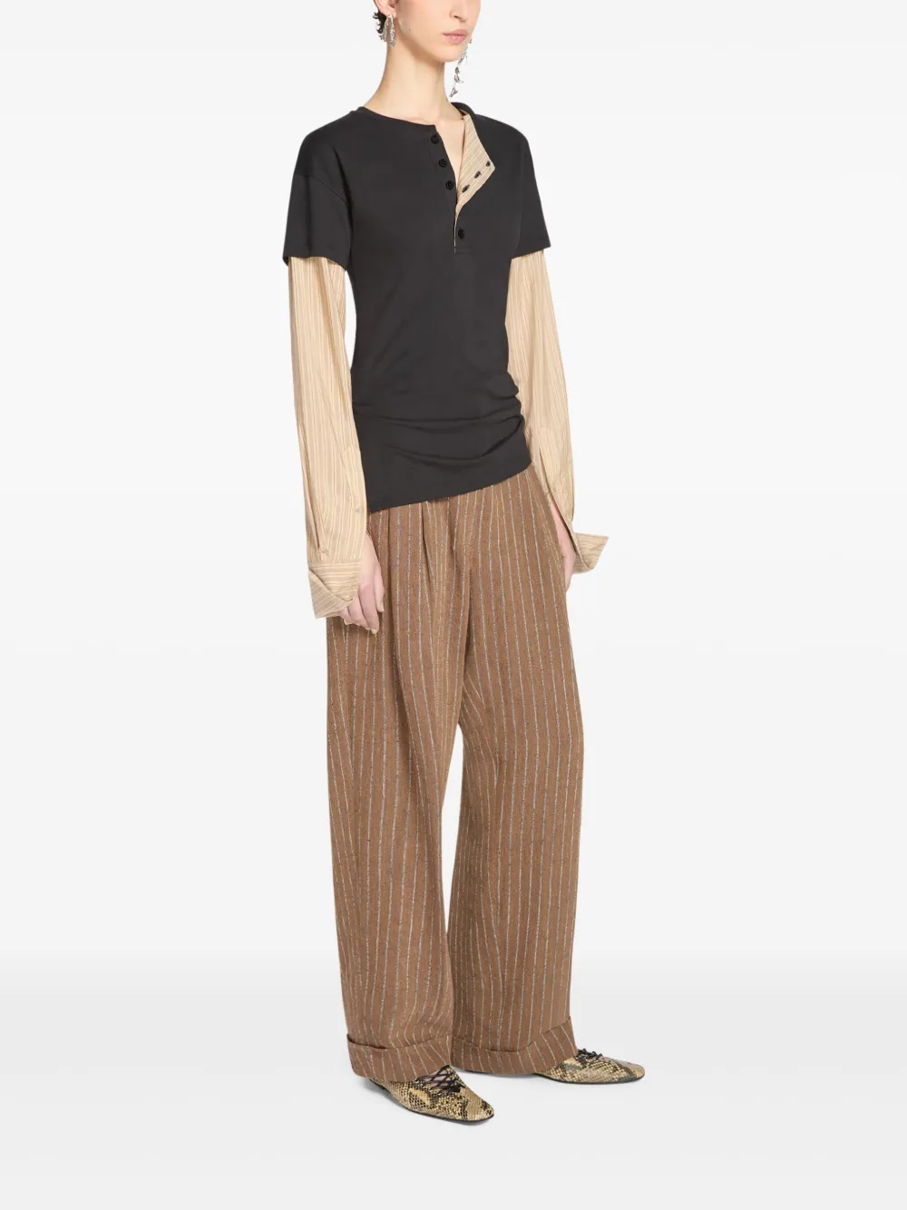DRIES VAN NOTEN T-shirt met contrastmouwen Zwart