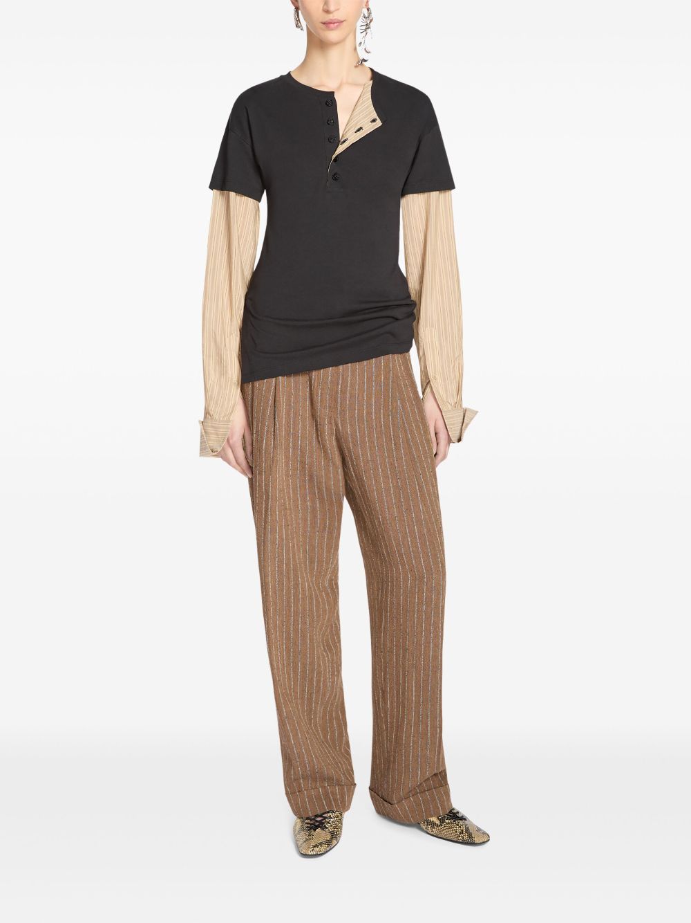 DRIES VAN NOTEN T-shirt met contrastmouwen - Zwart