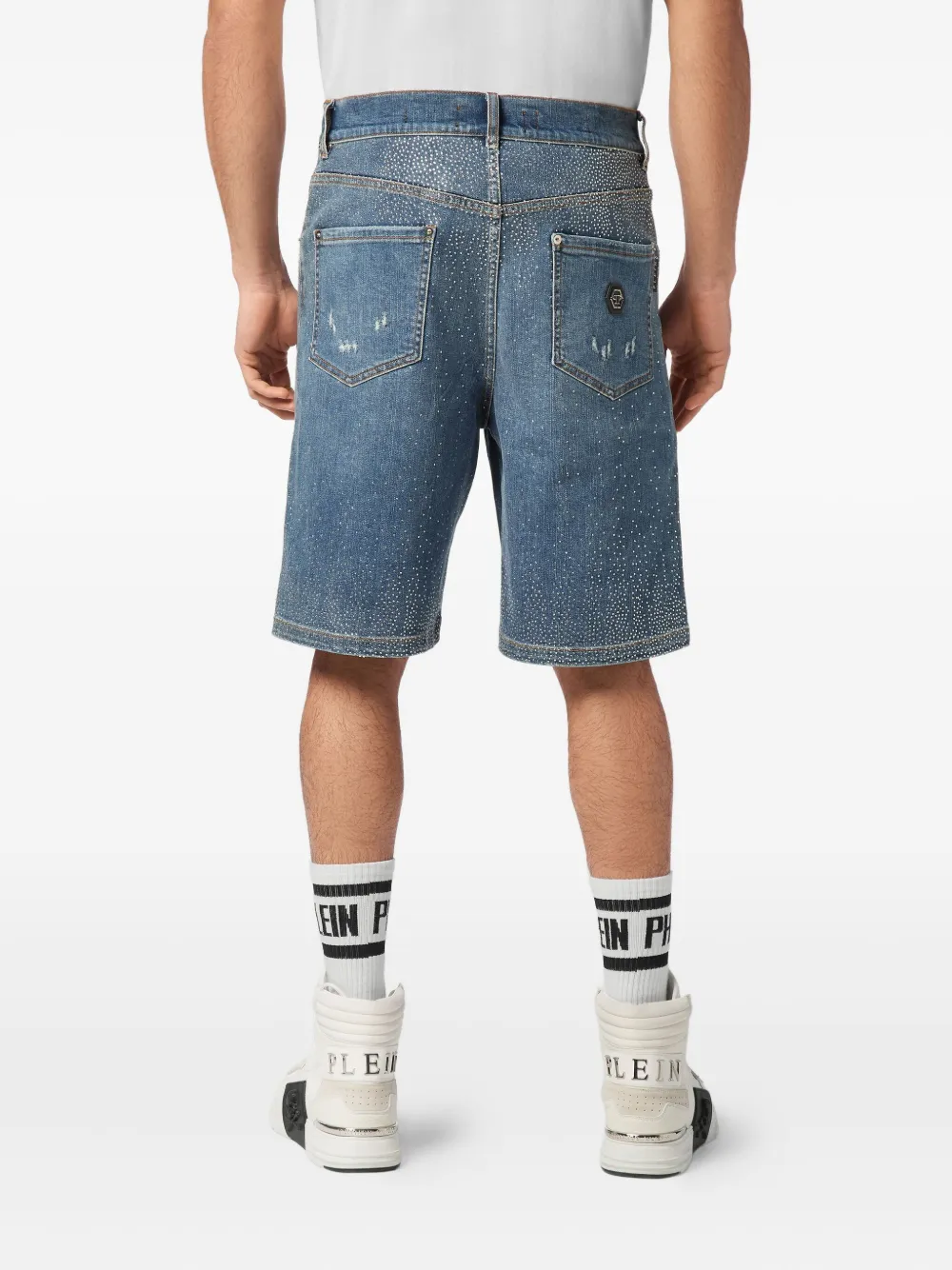 Philipp Plein Shorts verfraaid met stras Blauw