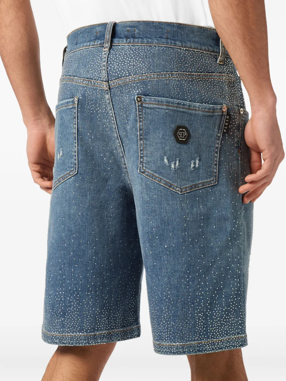 Philipp Plein Shorts verfraaid met stras Blauw
