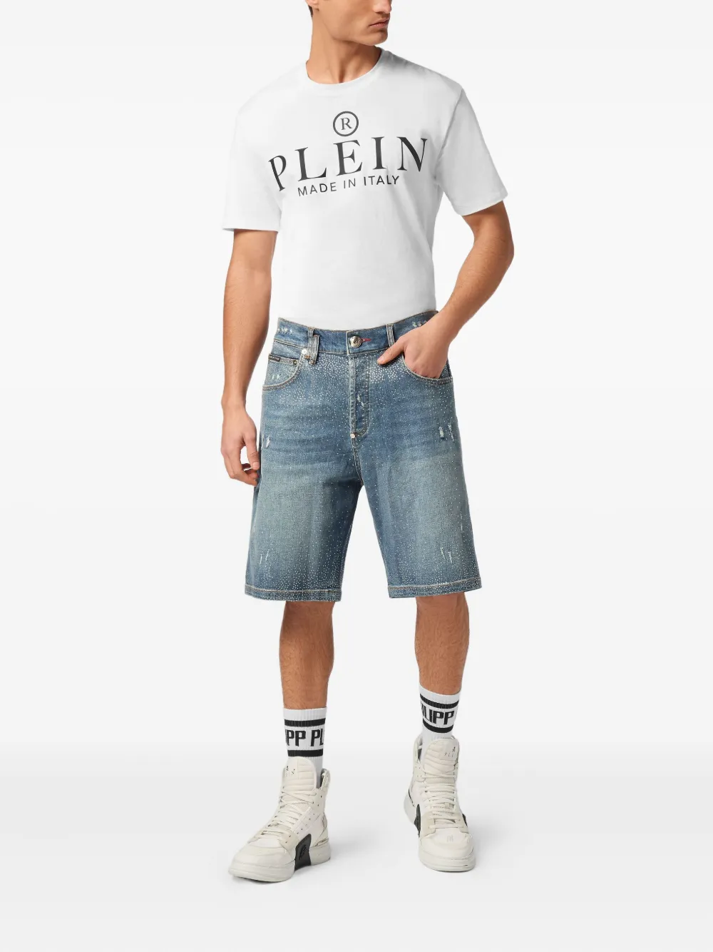 Philipp Plein rhinestone-embellished shorts - Blauw