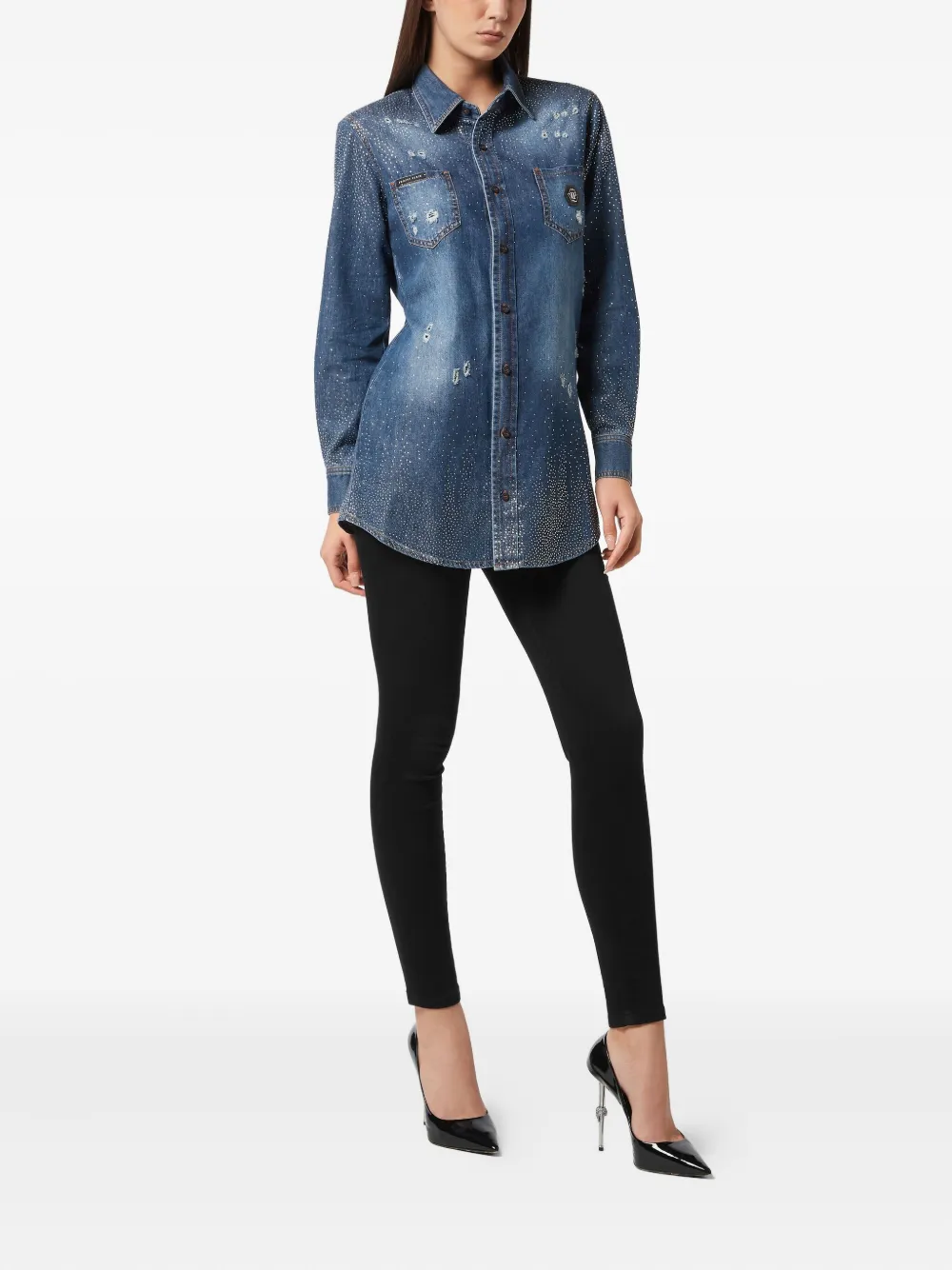 Philipp Plein Blouse verfraaid met stras - Blauw