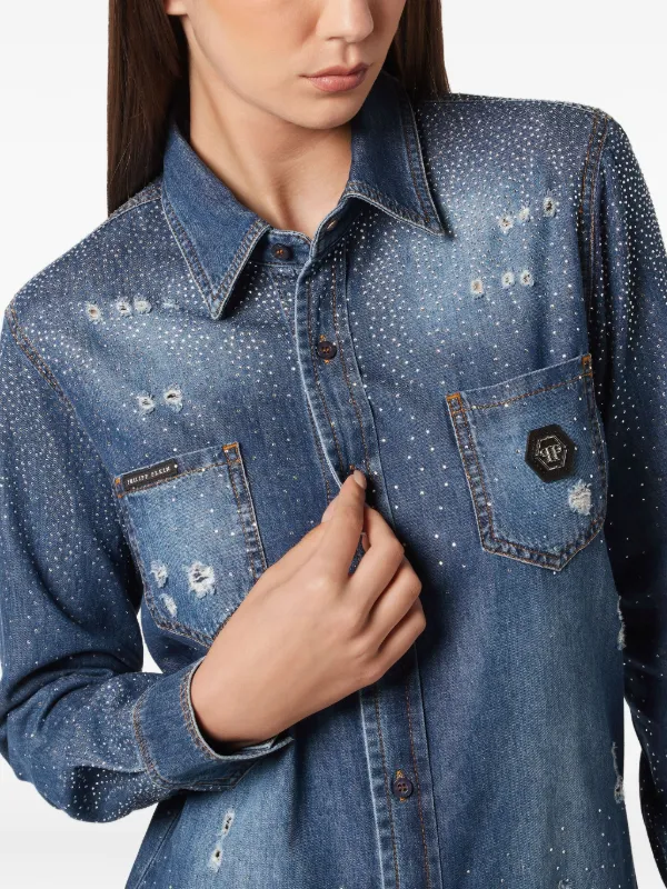 Philipp Plein rhinestone-embellished Shirt Blue FARFETCH IN
