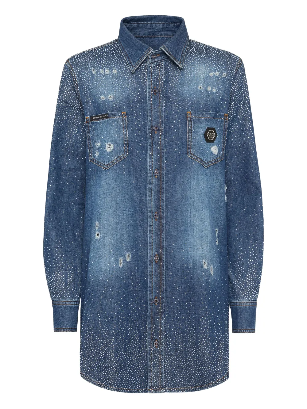 Philipp Plein rhinestone-embellished shirt | Blue | Image 1