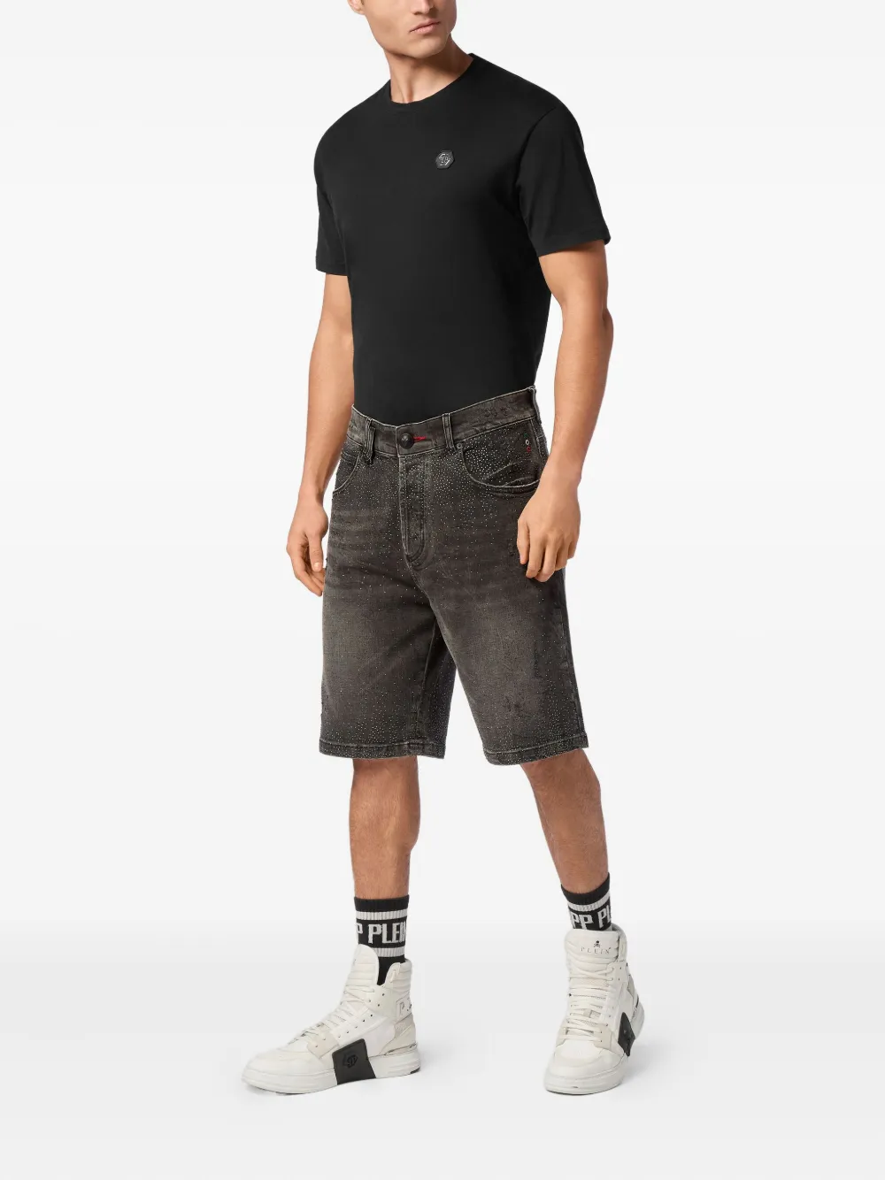 Philipp Plein rhinestone-embellished shorts - Grijs