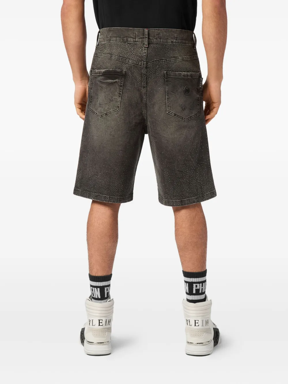 Philipp Plein Shorts verfraaid met stras Grijs