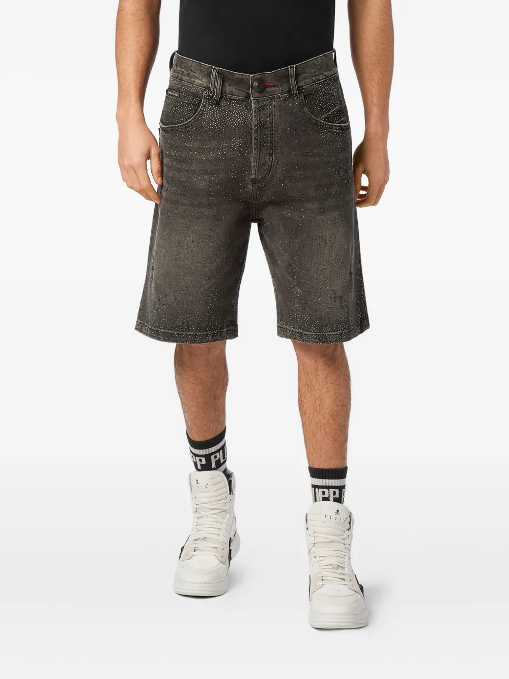 Philipp Plein Shorts verfraaid met stras Grijs