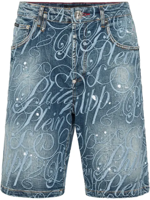 Philipp Plein shorts de mezclilla con logo estampado