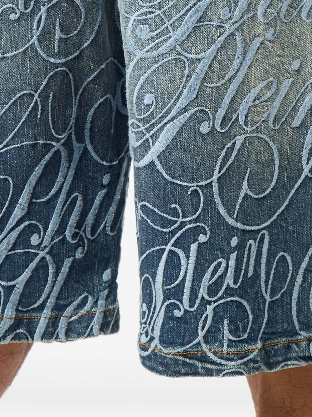 Philipp Plein Denim shorts met logoprint Blauw