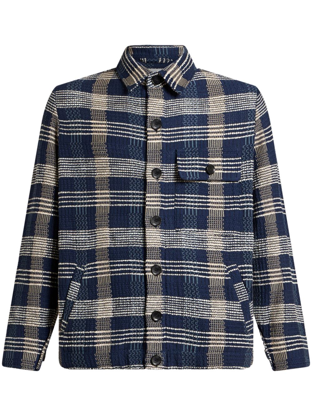 check-pattern knit shirt jacket