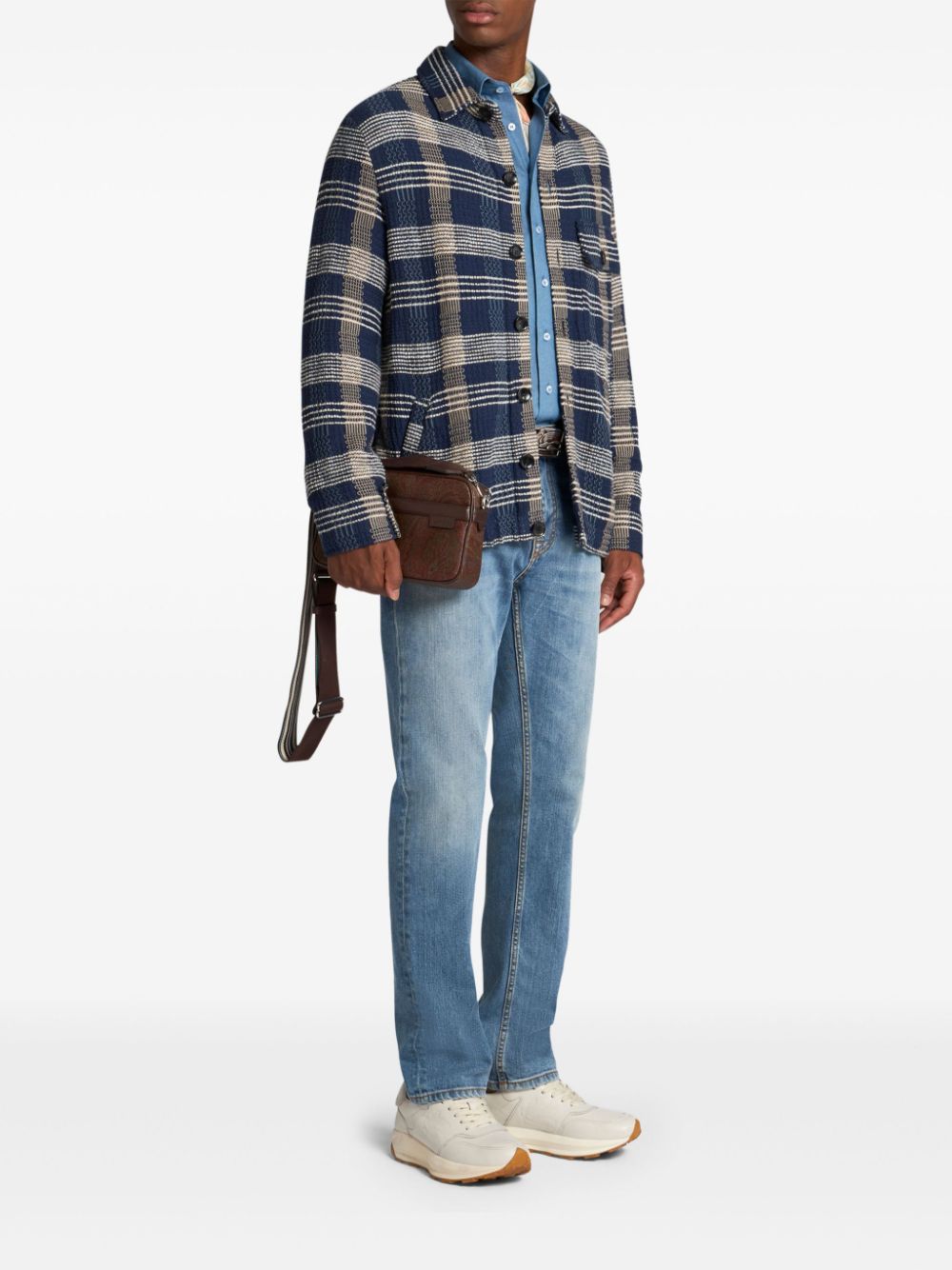 ETRO check-pattern knit shirt jacket - Blauw