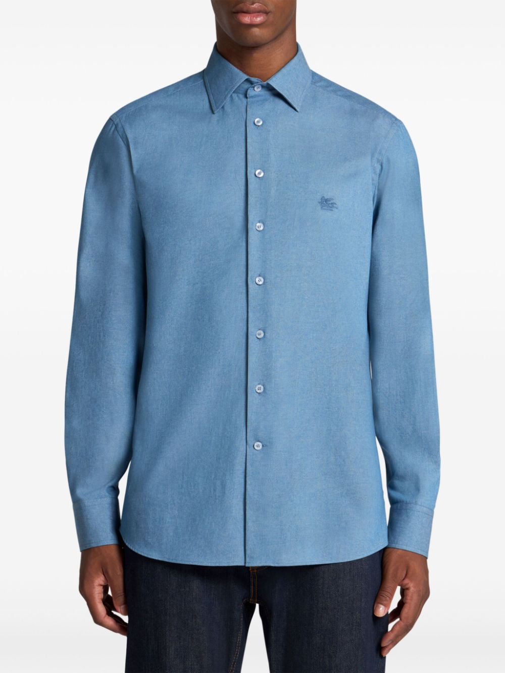 ETRO Pegaso-motif cotton shirt - Blauw