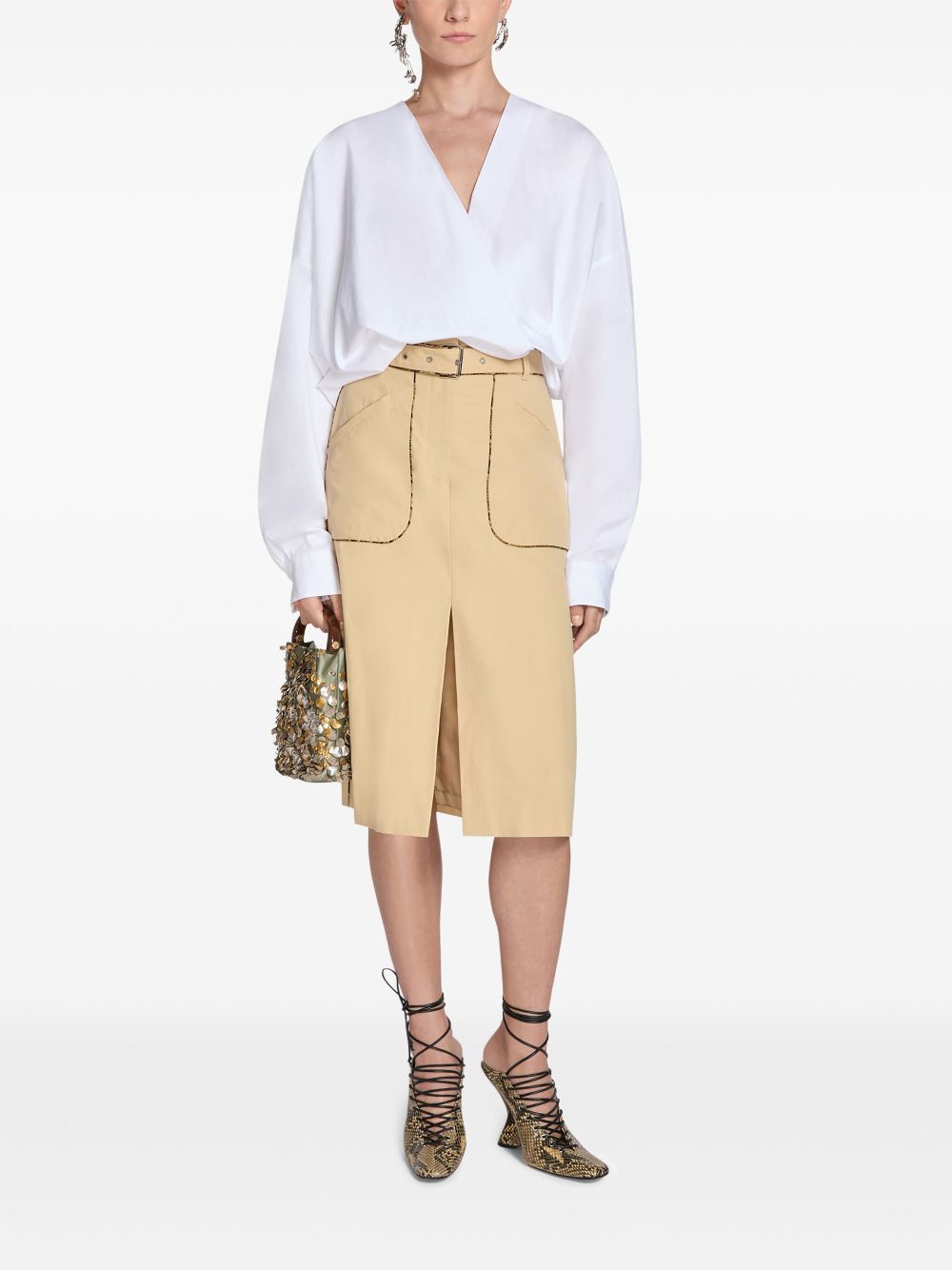 DRIES VAN NOTEN belted A-line skirt - Neutrals