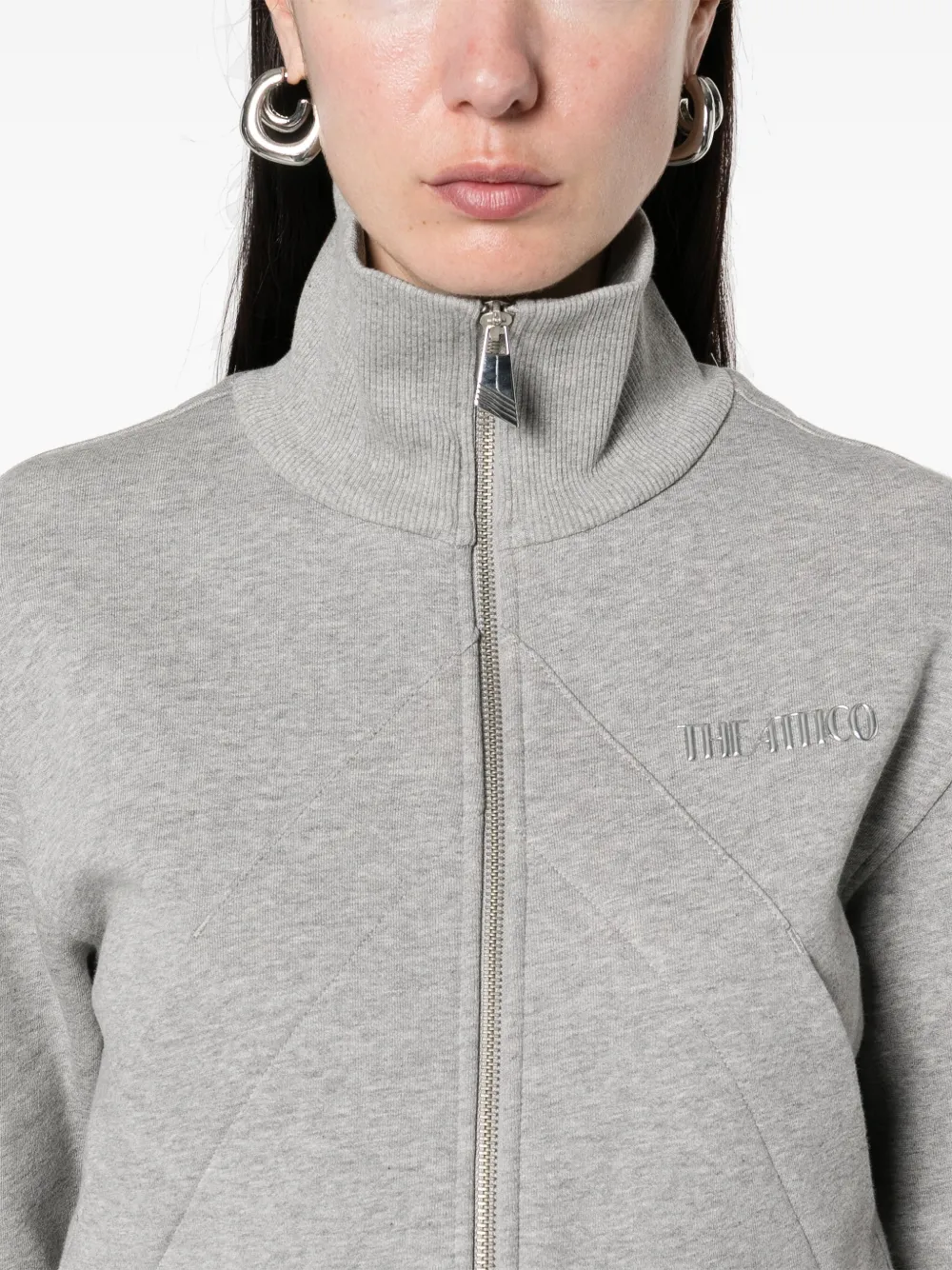 Attico Cropped High Collar Knit Jacket In Gray
