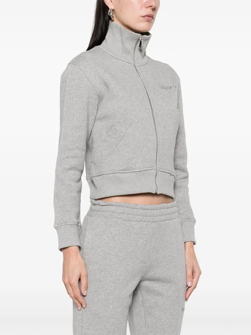 Attico Cropped High Collar Knit Jacket In Gray