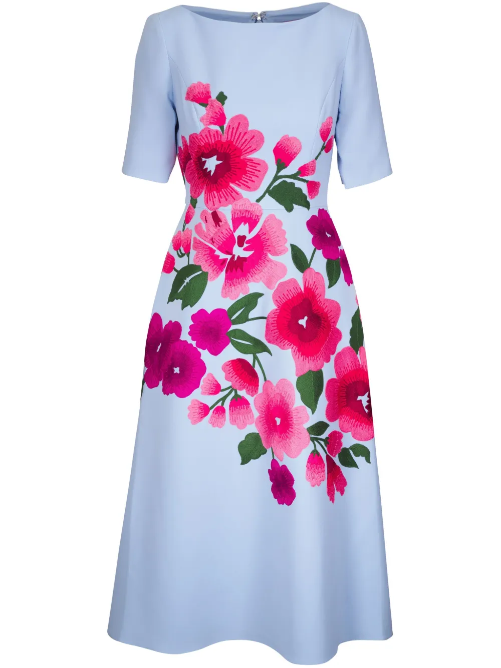 Carolina Herrera Midi-jurk met geborduurde bloemen Blauw