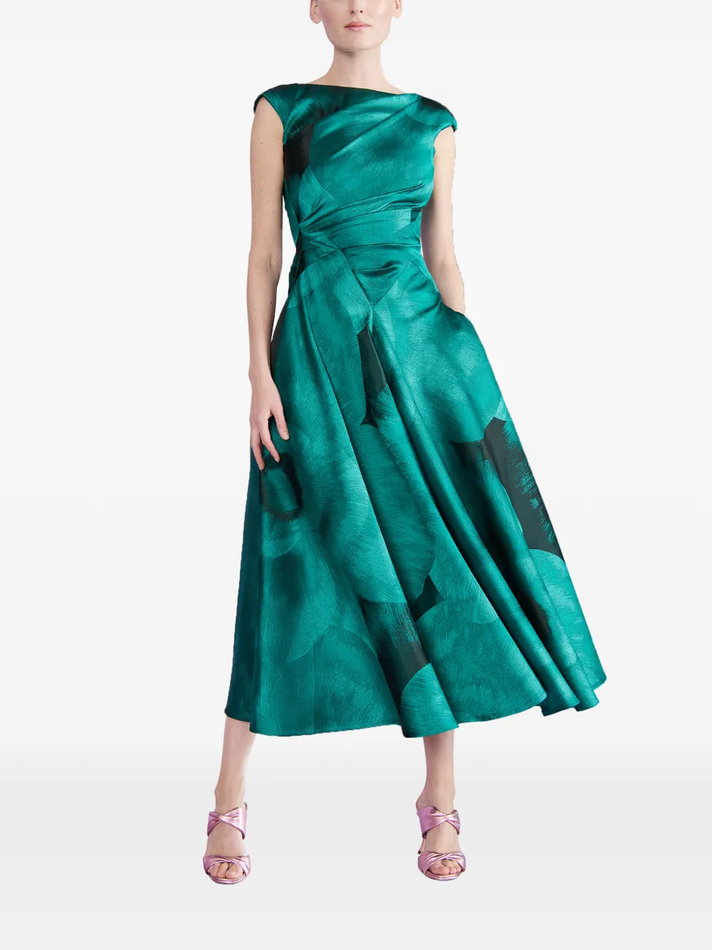 Talbot Runhof Gedrapeerde jurk met jacquard - Groen