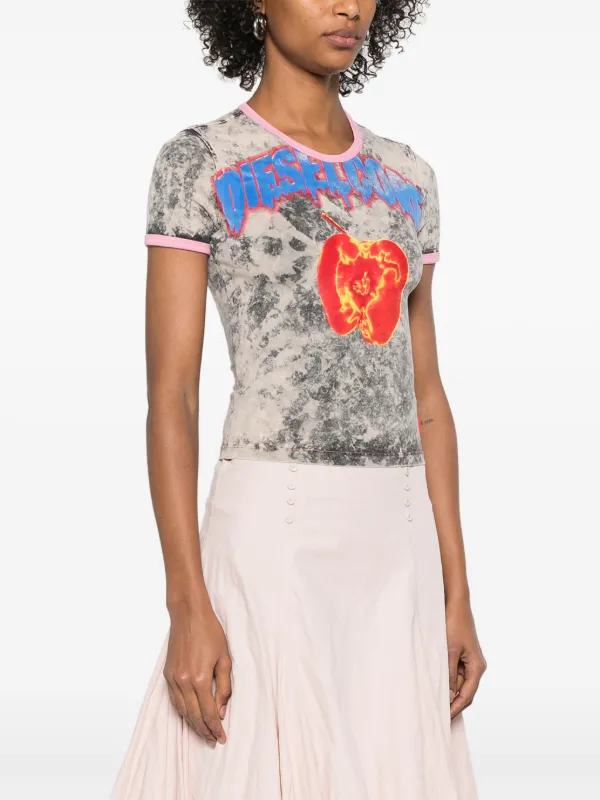 【DIESEL】 T-UNCUTIES-SHORT-Q1 Women's T-shirt with Diesel Core print | Grey | Diesel