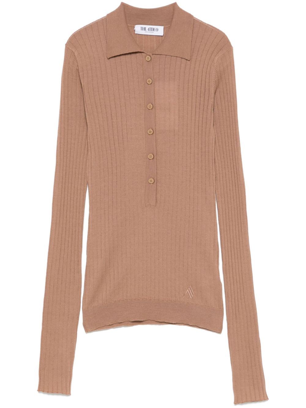 The Attico chunky-ribbed polo top - Brown