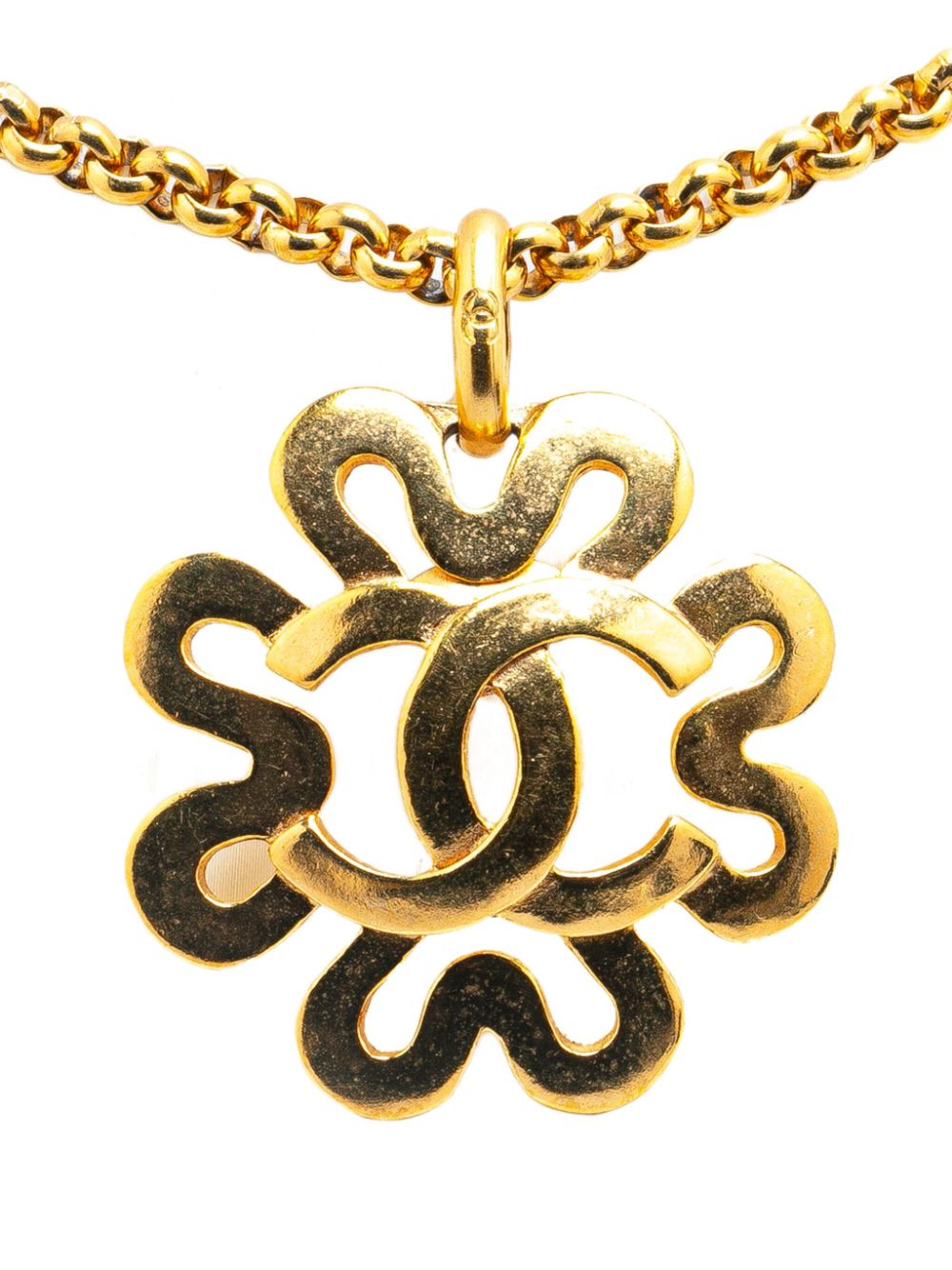 1995 Gold Plated CC Flower Pendant costume necklace