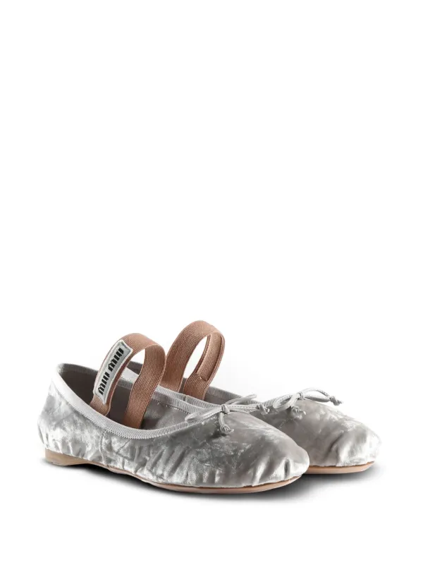 Miu Miu logo-strap Ballet Flats | Grey | FARFETCH