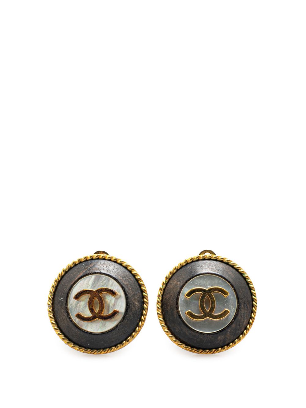 1993 Gold Plated Acrylic CC Button Clip On costume earrings