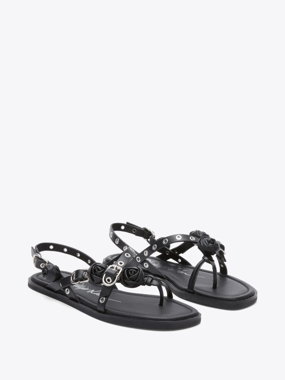3.1 Phillip Lim Strappy Eyelet Sandal With Rosettes In Black