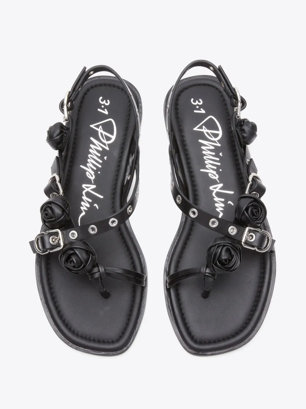 3.1 Phillip Lim Strappy Eyelet Sandal With Rosettes In Black