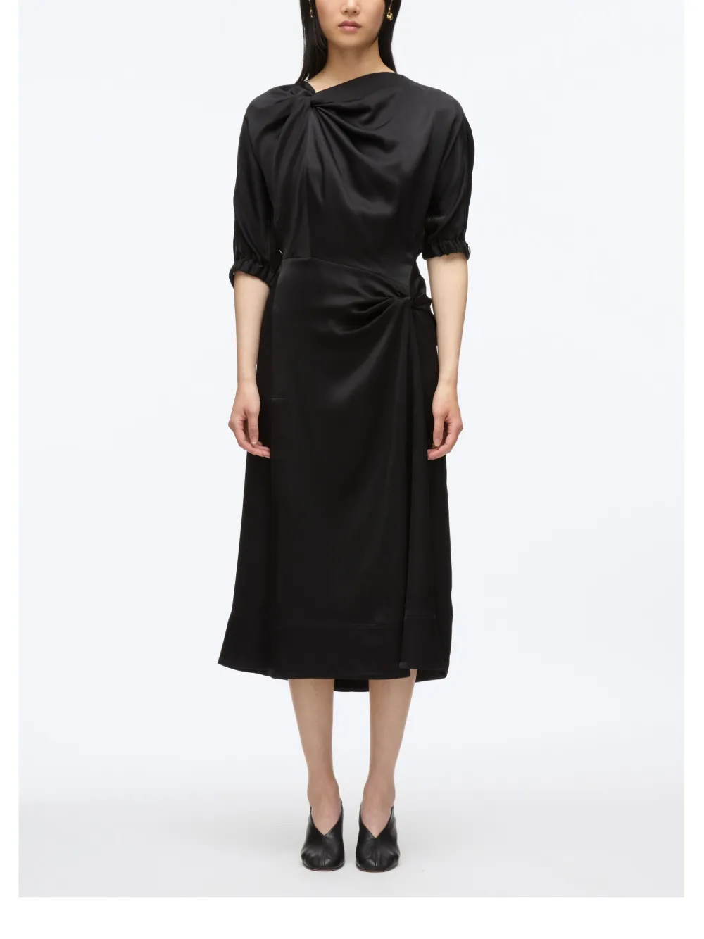 3.1 Phillip Lim Midi-jurk met gesmockte hals Zwart