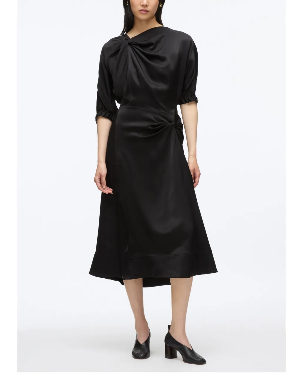 3.1 Phillip Lim Midi-jurk met gesmockte hals Zwart