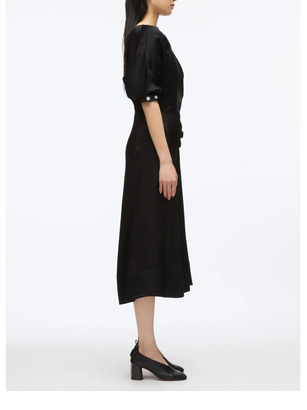 3.1 Phillip Lim Midi-jurk met gesmockte hals Zwart