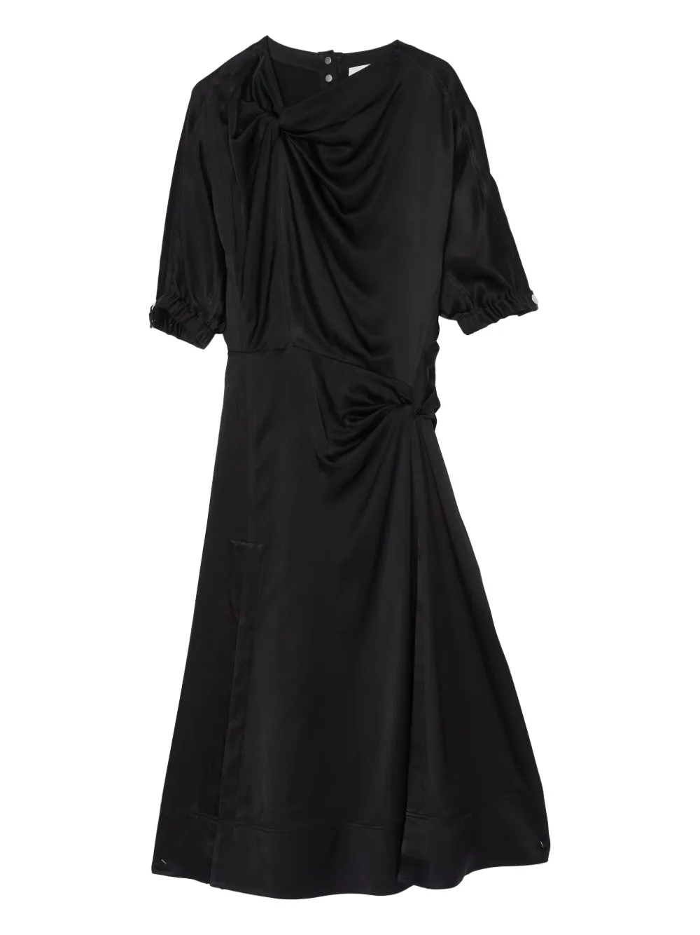 gathered-neckline midi dress