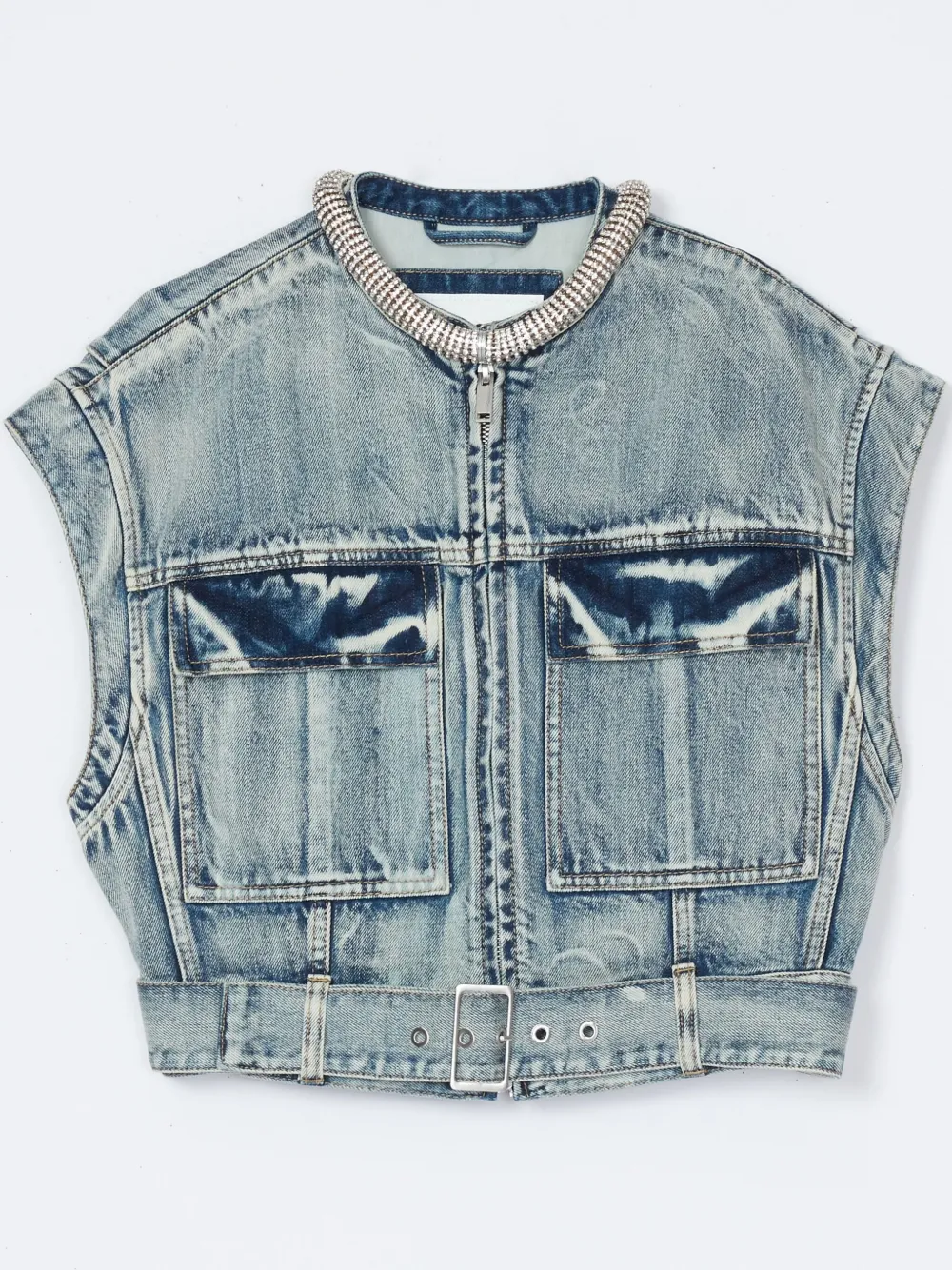 3.1 Phillip Lim Denim Vest With Crystal Necklace In Blue