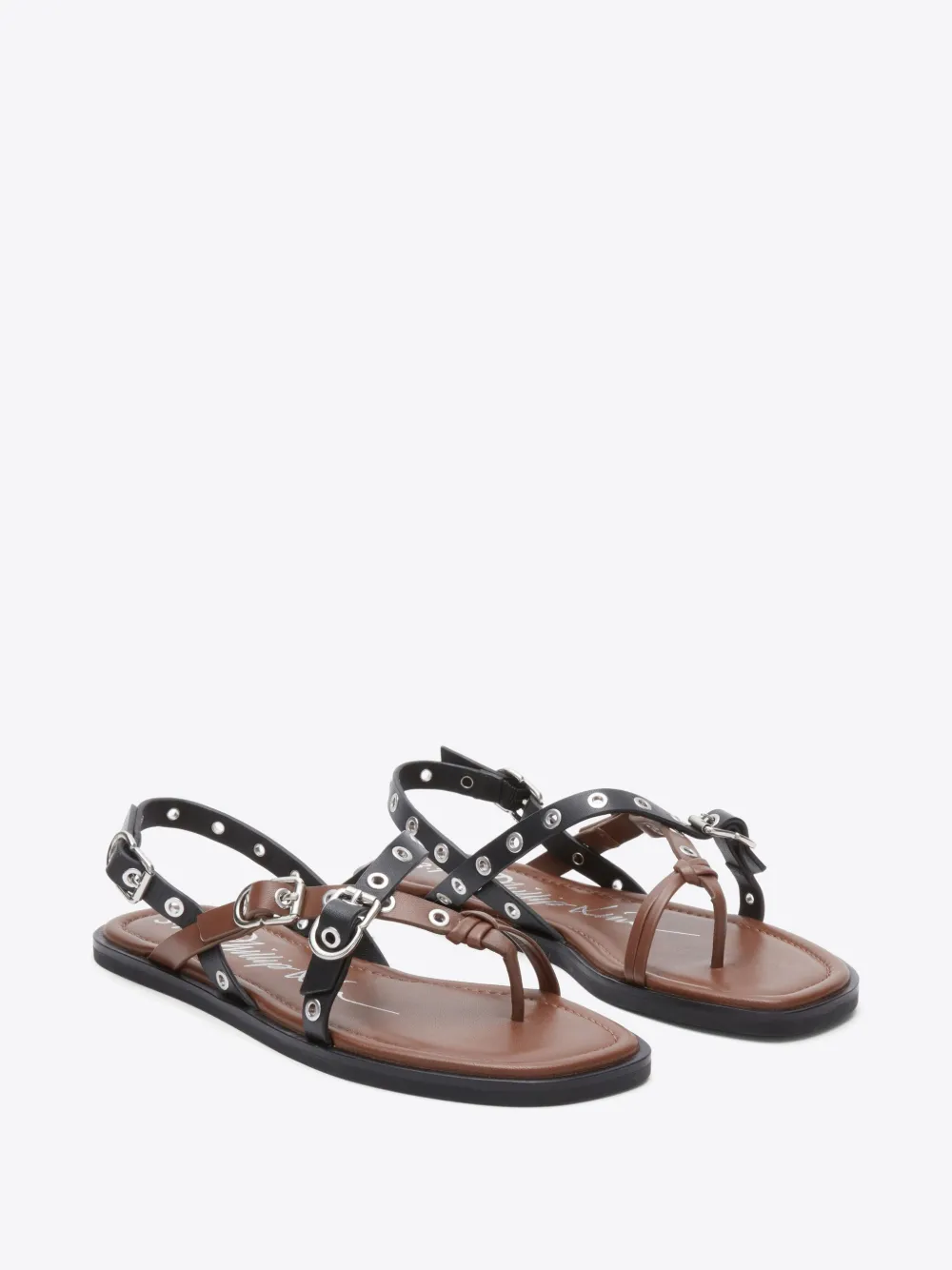 3.1 Phillip Lim Rivet Leather Strappy Toe-ring Sandals In Black