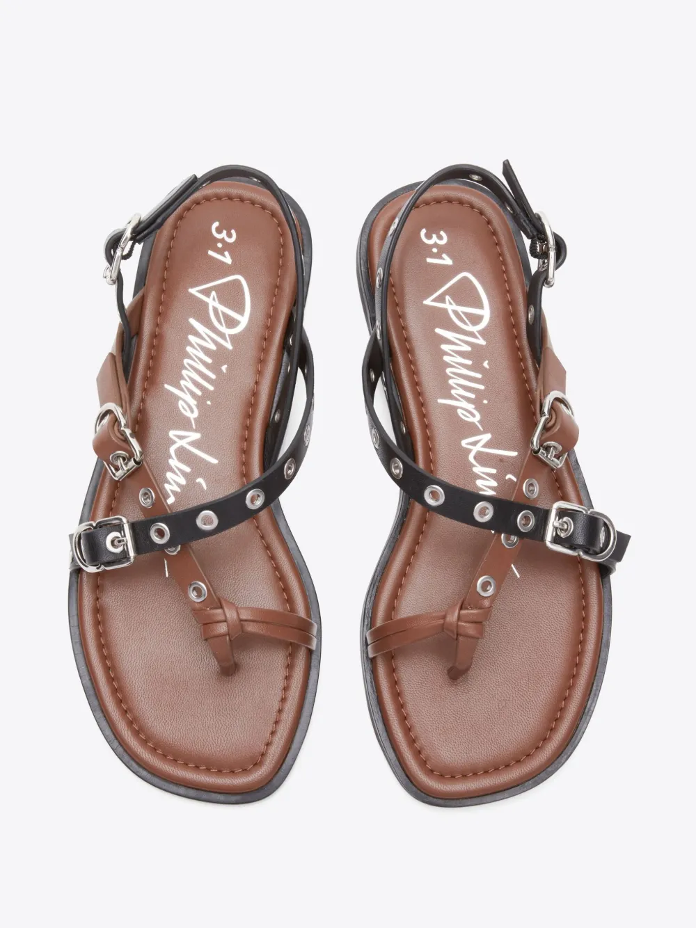 3.1 Phillip Lim Rivet Leather Strappy Toe-ring Sandals In Black