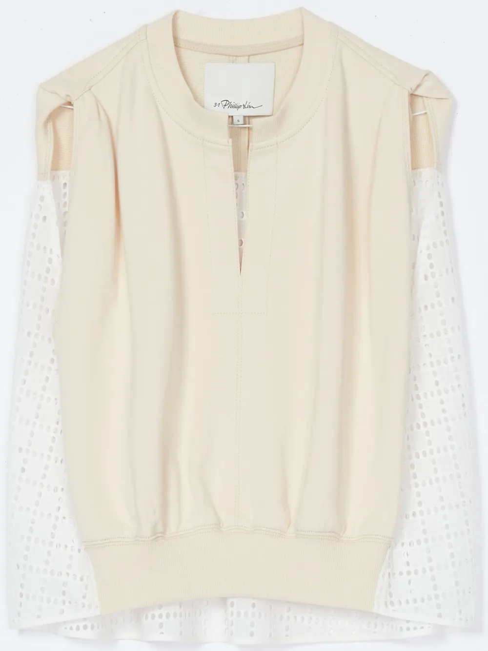 3.1 Phillip Lim French Terry Top With Broiderie Anglaise Combo In Neutrals